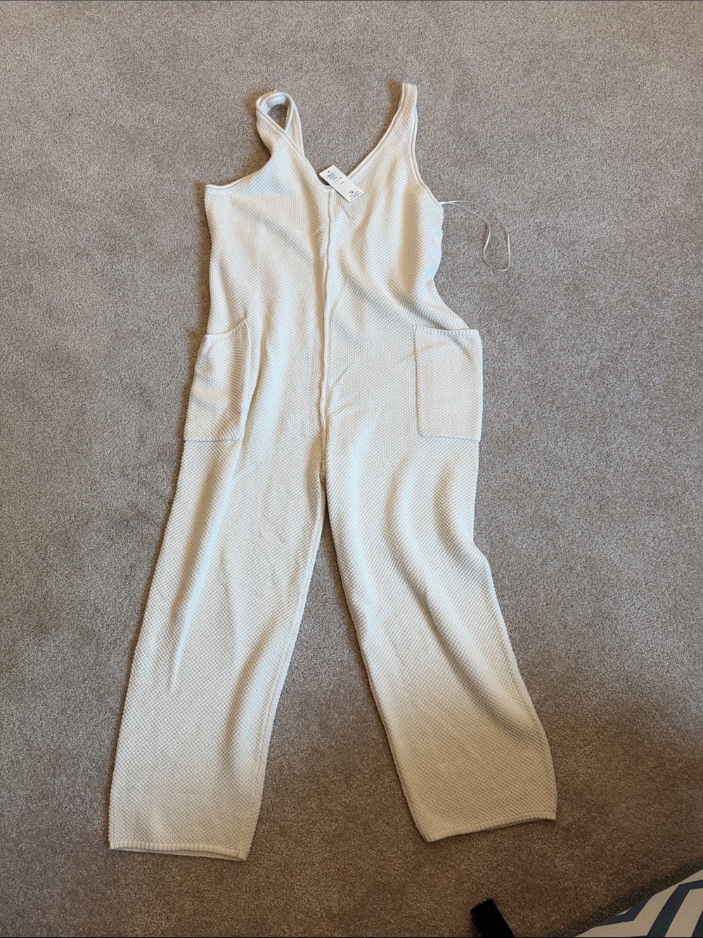 Pink Rose Cream Knit V-Neck Wide Leg Jumpsuit